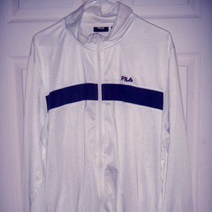 NWOT-MENS WHITE FILA TRACK JACKET WITH BLUE STRIPE